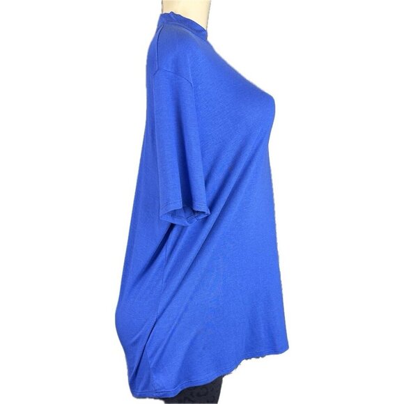 Lane Bryant 14/16-XL Solid Royal Blue Mock Neck Modal Blend Short Sleeve Top - Picture 3 of 6